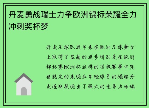 丹麦勇战瑞士力争欧洲锦标荣耀全力冲刺奖杯梦